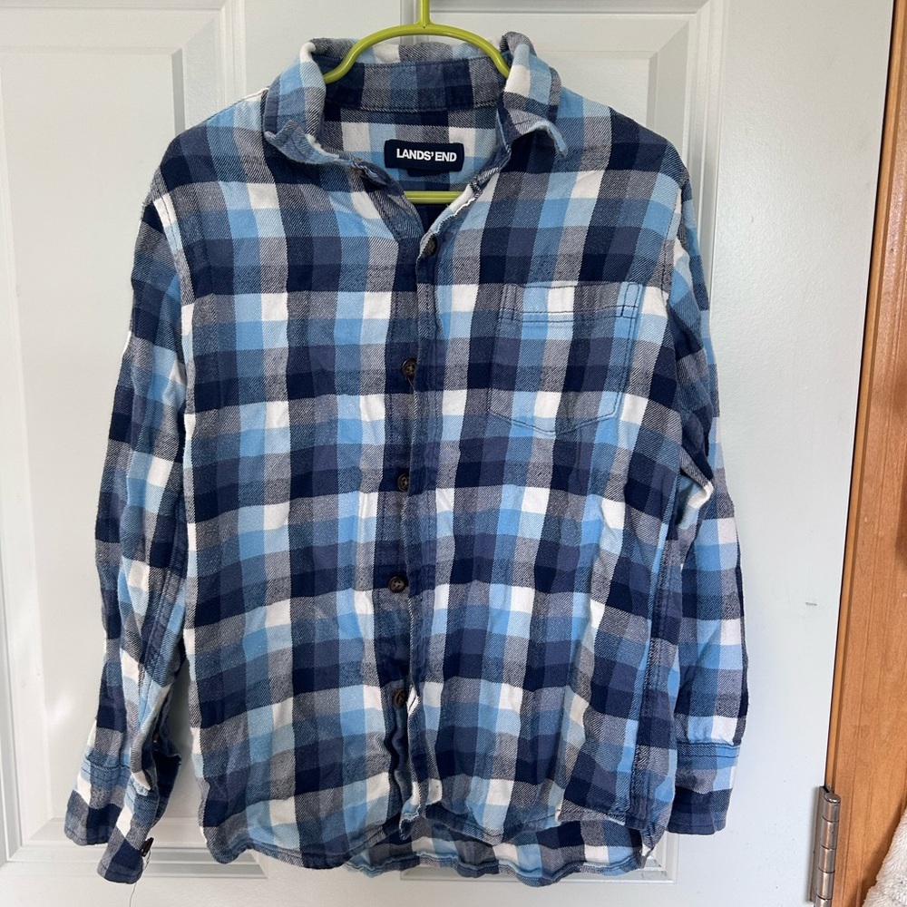Lands' End Navy and Light Blue Checkered Shirt